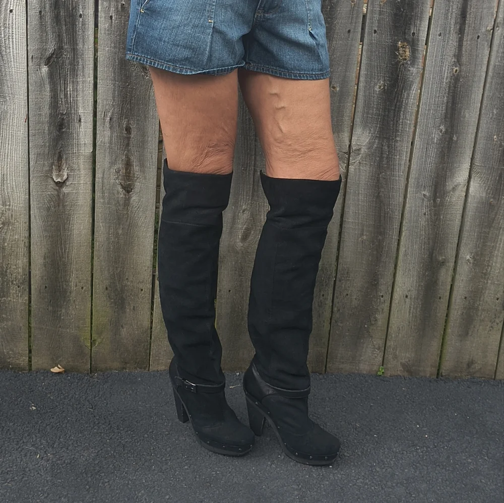 Rachel Roy RFEnkala Black Suede Over The Knee Square Toe Size 8